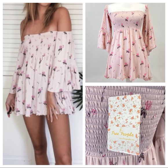 FREE PEOPLE BOHO FLOWY TUNIC TOP FLORAL BLOUSE A2C - Picture 9 of 16